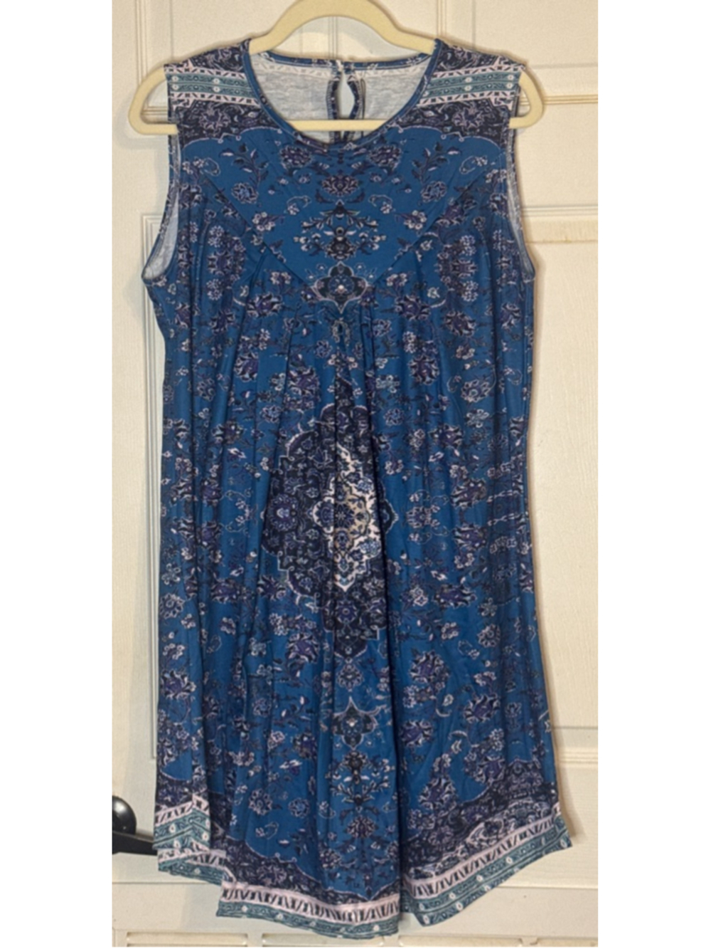 DOUBLJU Blue & Purple Floral Sleeveless Maxi Dress, Size L